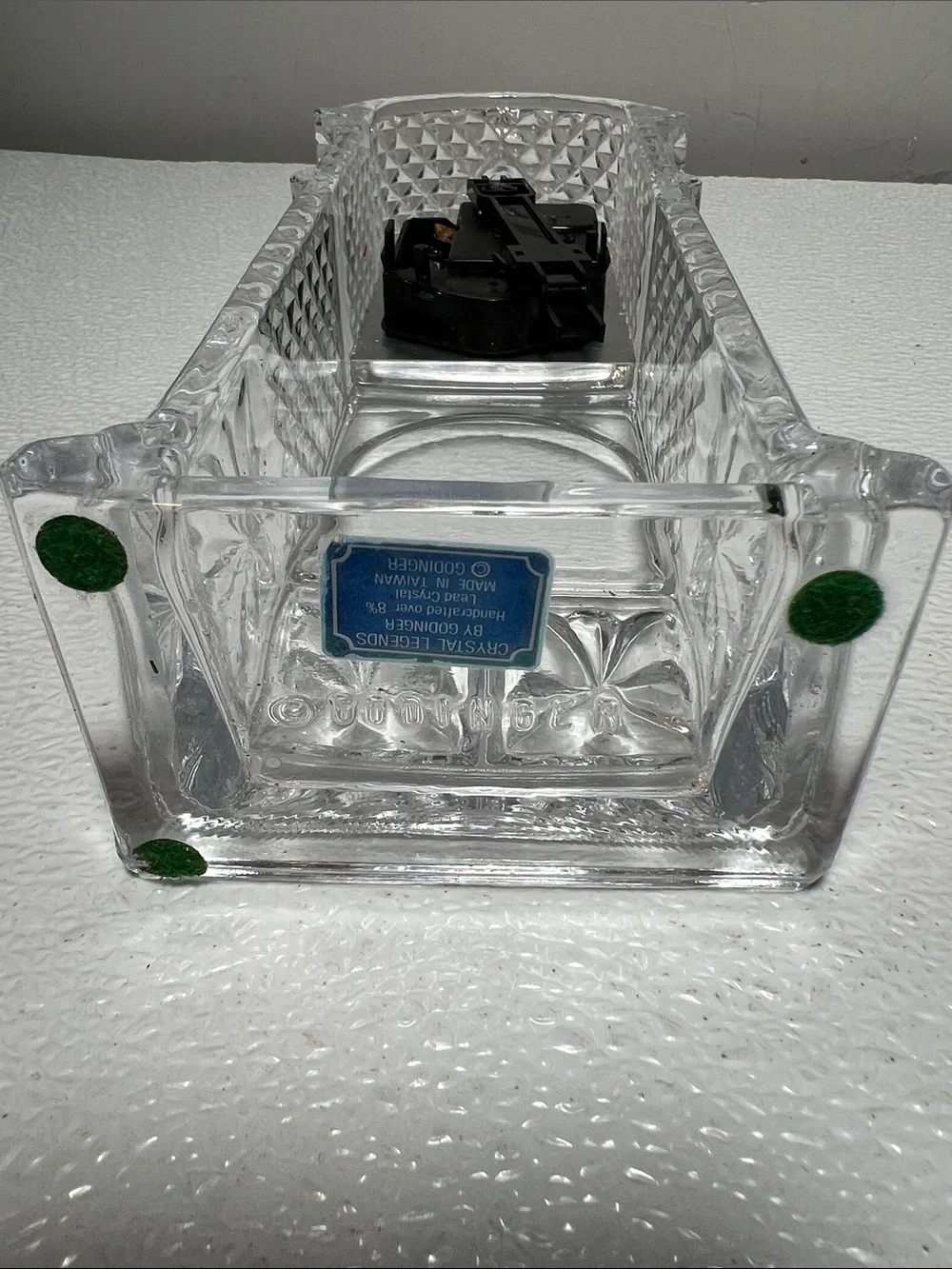 Full Lead Crystal Grandfather Quartz Pendulum Vintage Godinger Mantle Clock